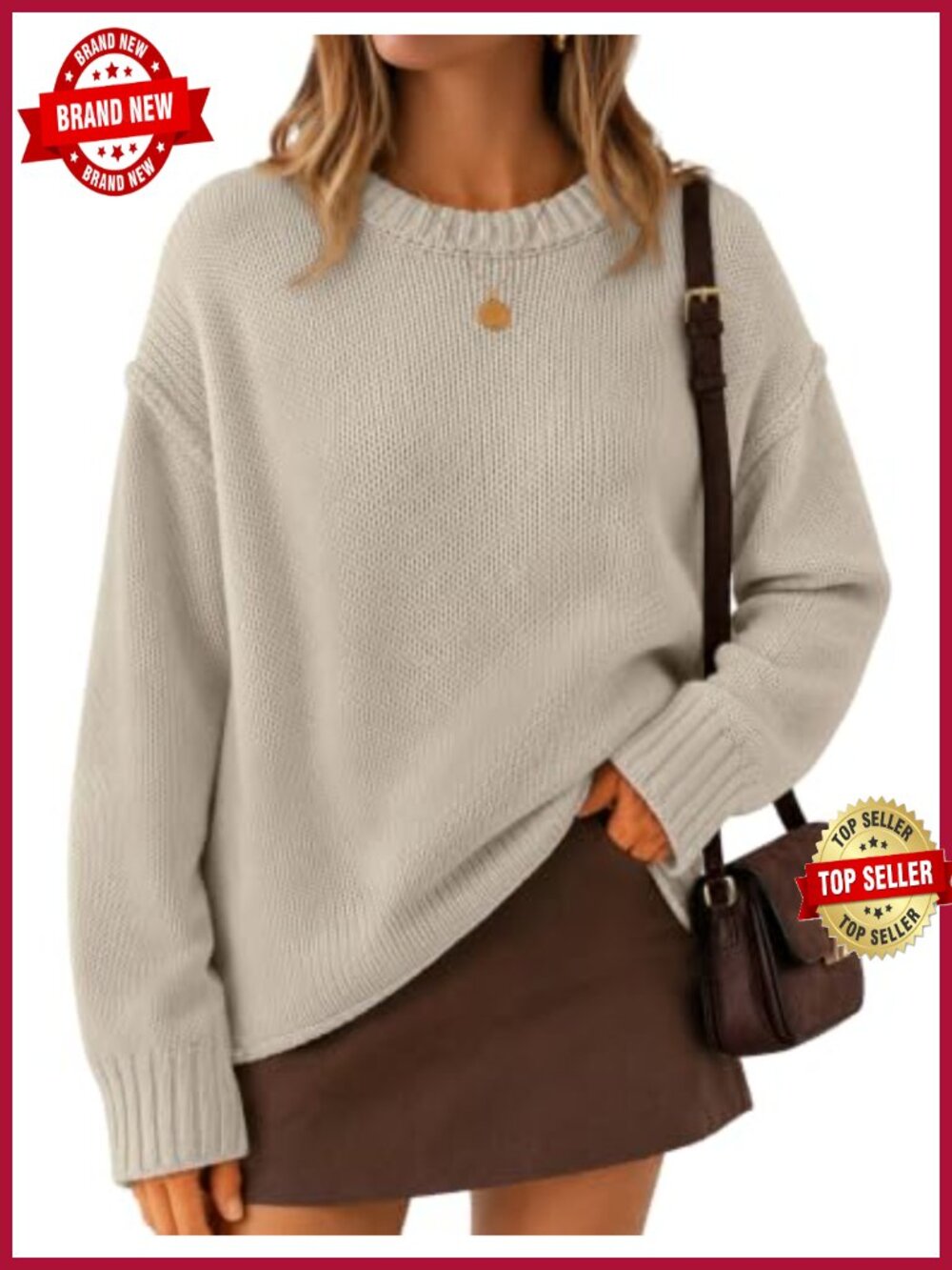 Womens Oversized Chunky Crewneck Long Sleeve Pullover Sweater